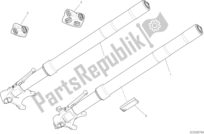 All parts for the Front Fork of the Ducati Multistrada 1200 S Pikes Peak 2017